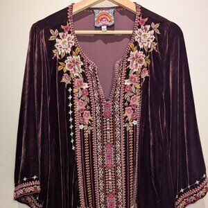 Johnny Was "Valmere" 3/4 Sleeve Vintage Silk BlendVelvet Top --LARGE -- in Mauve